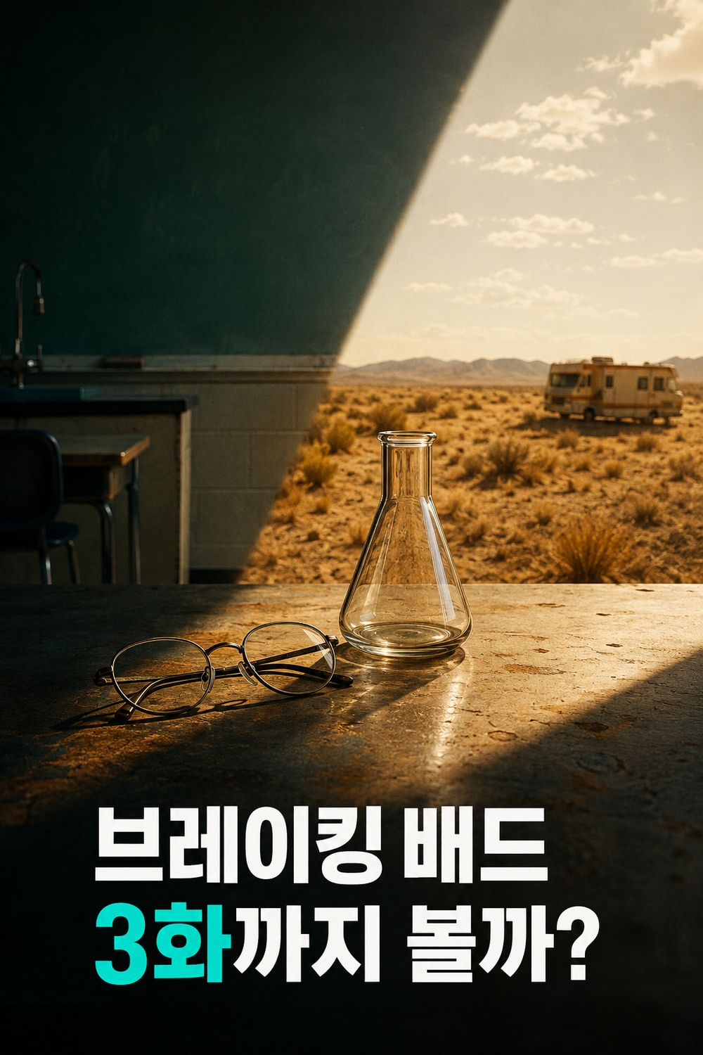교실과 사막의 경계를 통해 브레이킹 배드 정주행의 시작을 표현한 씬보다 창작 편집 이미지