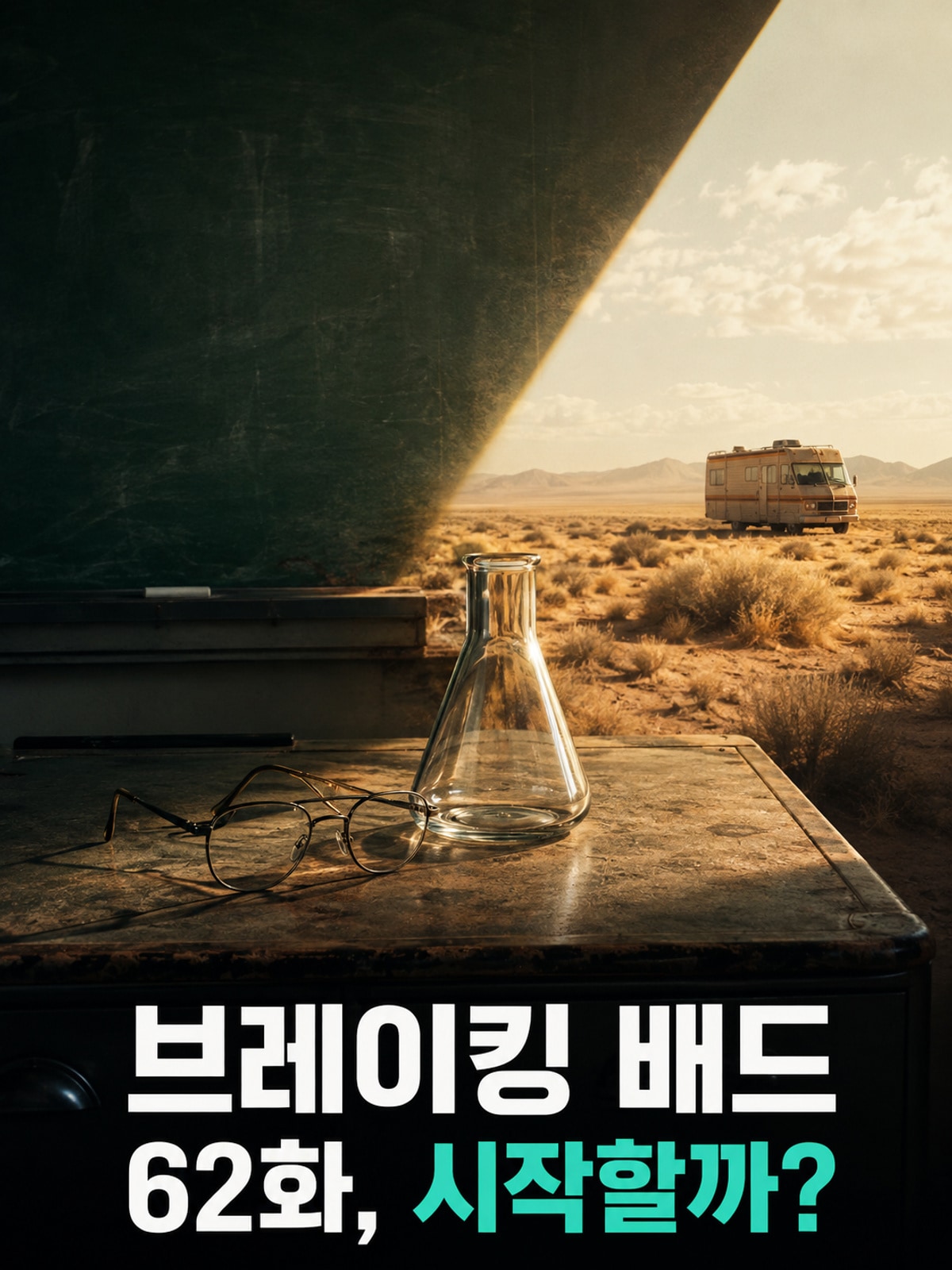 교실과 사막의 경계를 통해 브레이킹 배드 정주행의 시작을 표현한 씬보다 창작 편집 이미지